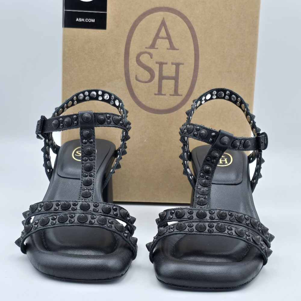 NIB Ash Janice Bis Studded Block Heel Sandals, Black, EU 35/US 5 - Picture 3 of 14